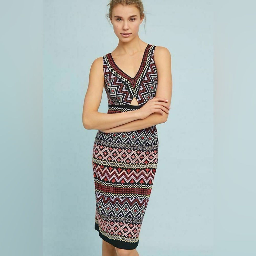 Anthropologie Multicolor Geometric Midi Dress
